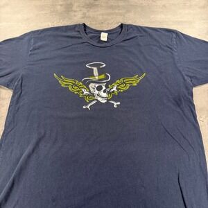 Skate Skull Top Hat Wings Graphic T-Shirt Men's 2XL XXL‎ Navy Olive Punk Grunge